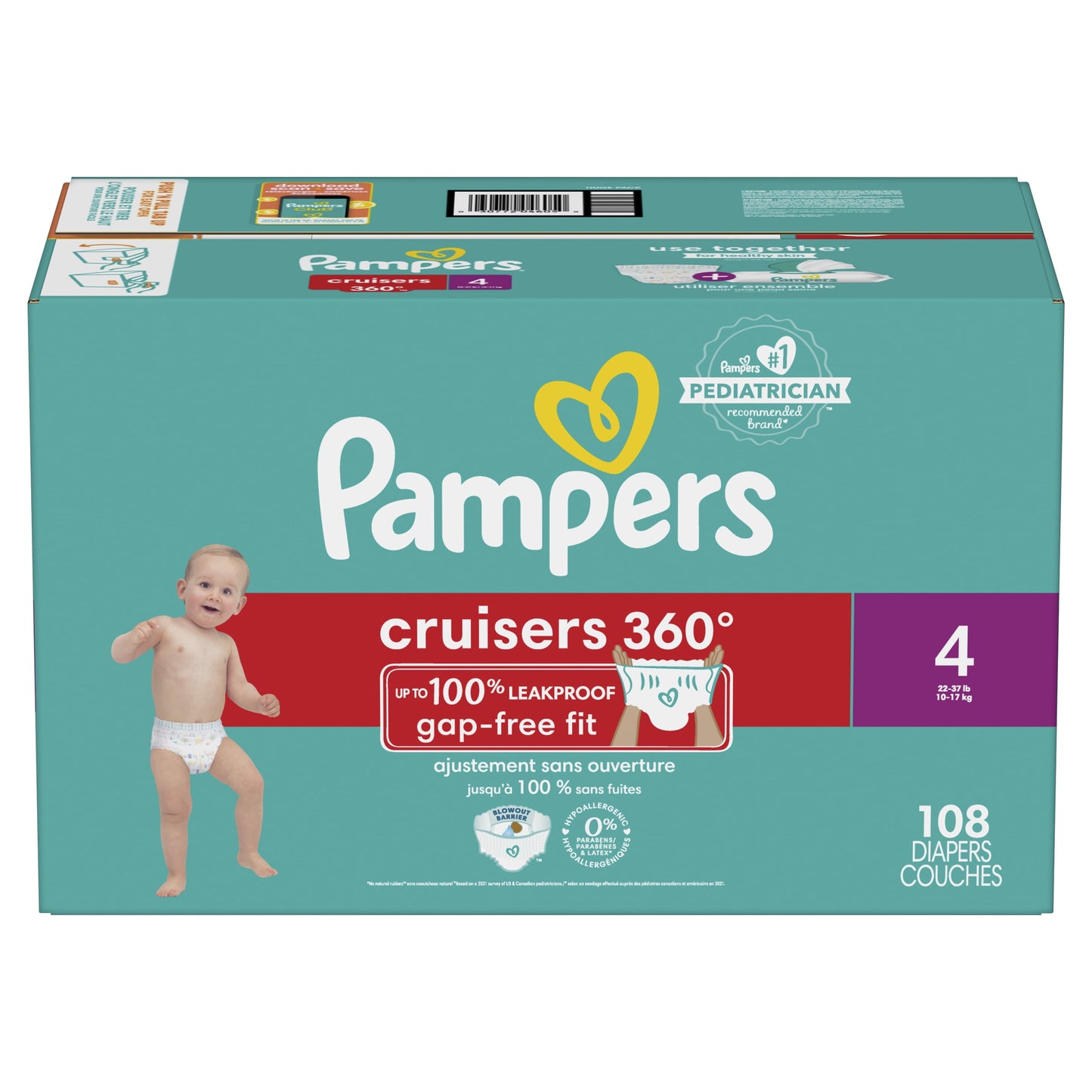 Pampers Cruisers 360 Diapers Size 4, 108 Count