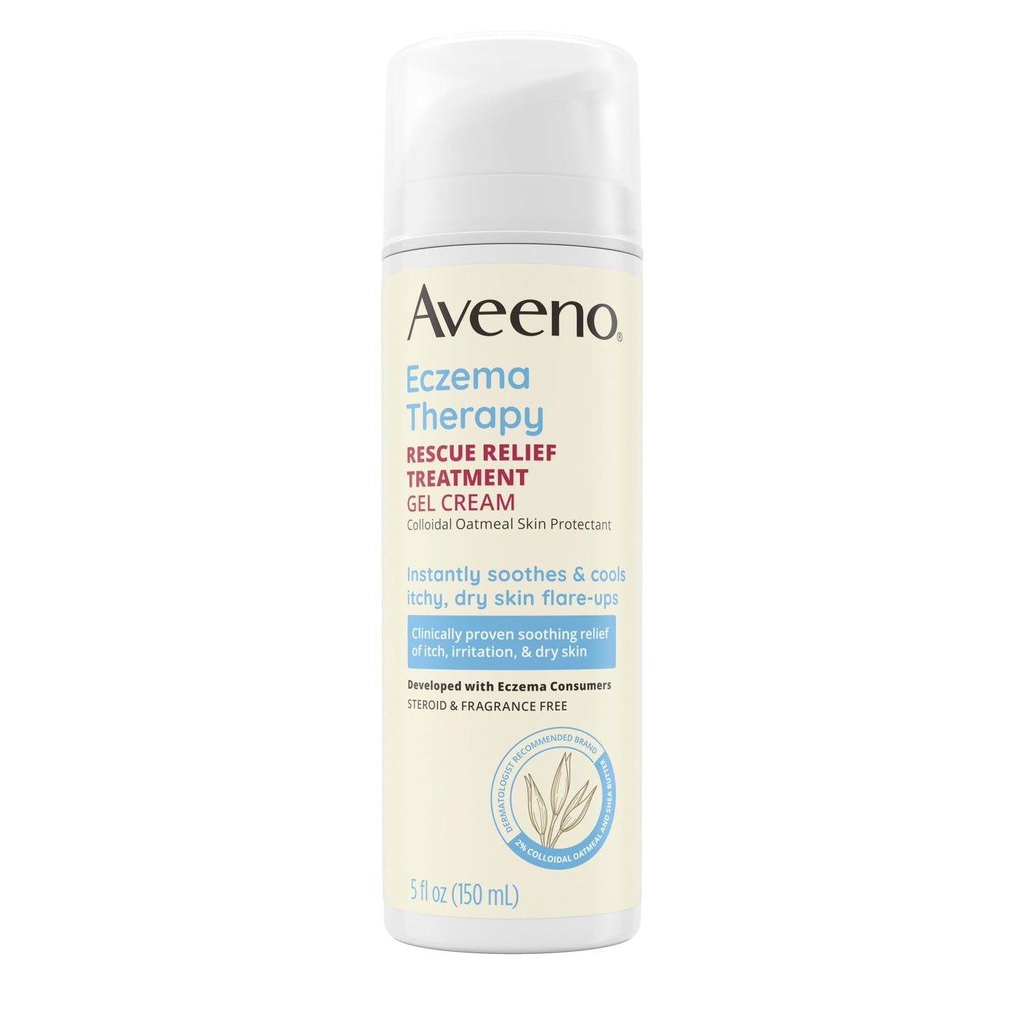 Aveeno Eczema Therapy Rescue Relief Treatment Body Gel Cream, Steriod Free Lotion, Fragrance Free, 5 oz