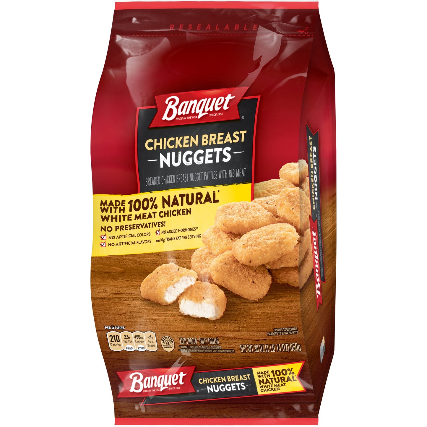 Banquet White Meat Chicken Breast Nuggets Frozen Meal, 30 oz Bag (Frozen)