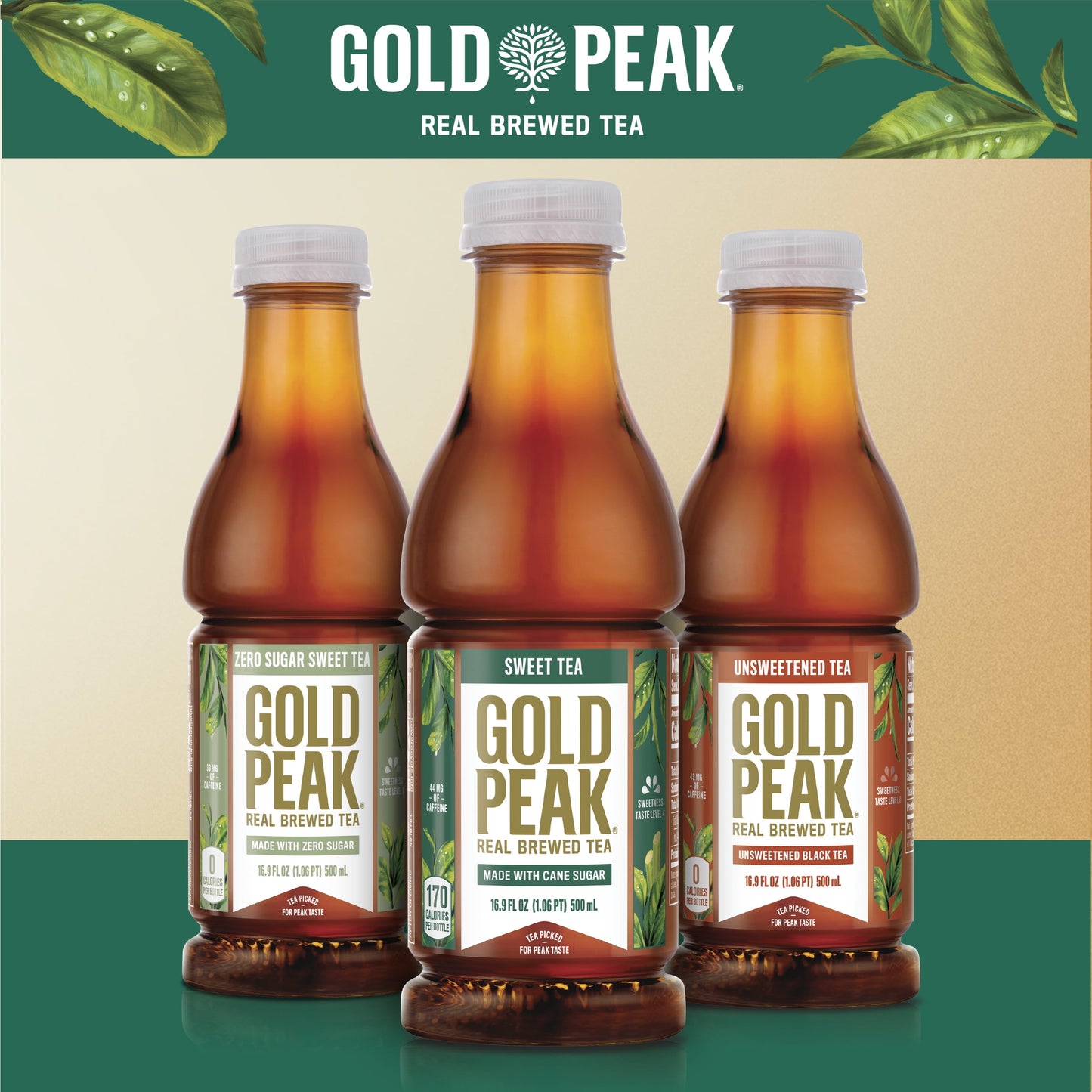 Gold Peak Real Brewed Tea Unsweetened, Black Iced Tea Drink, 16.9 fl oz, 6 Bottles