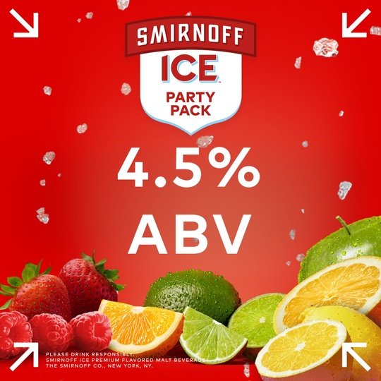 Smirnoff Ice Sparkling Drink Party Pack, 11.2oz Bottles, 12pk