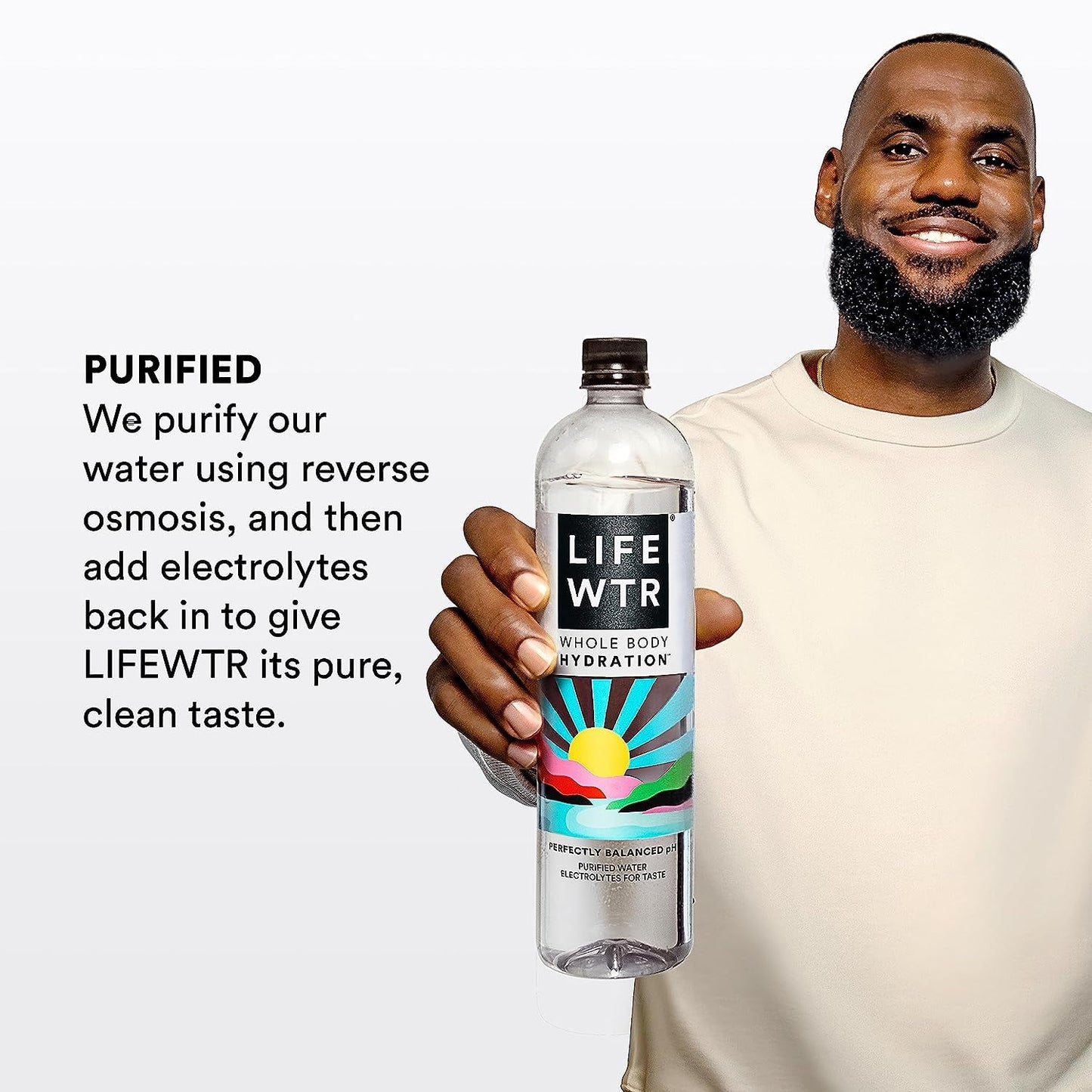 LIFEWTR Premium Purified Bottled Water, pH Balanced with Electrolytes For Taste, 1 Liter Bottle