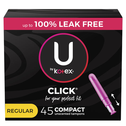 U by Kotex Click Compact Tampons, Regular, Unscented, 45 Count