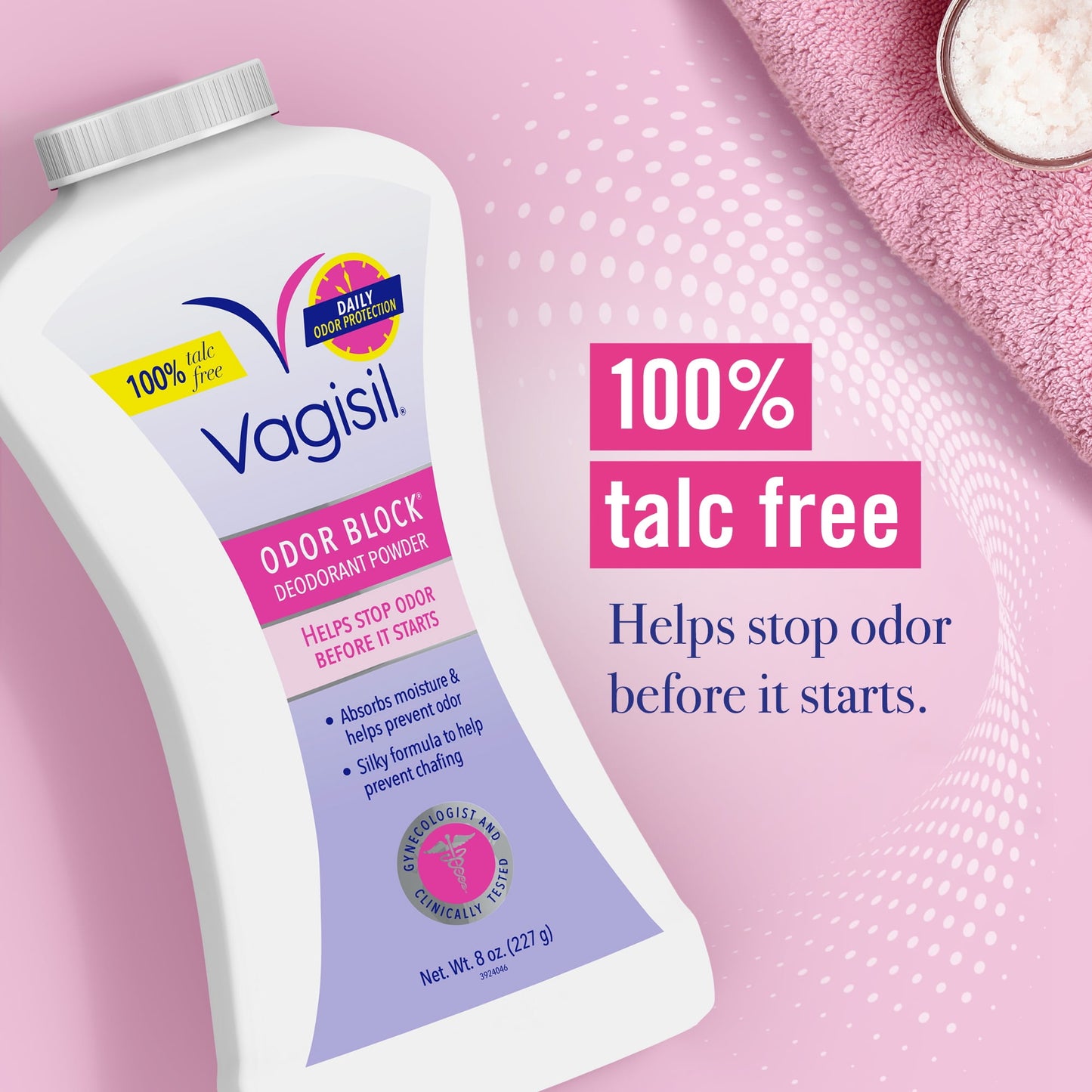 Vagisil Daily Intimate Deodorant Powder, with Odor Block Protection, Talc-Free, 8 oz