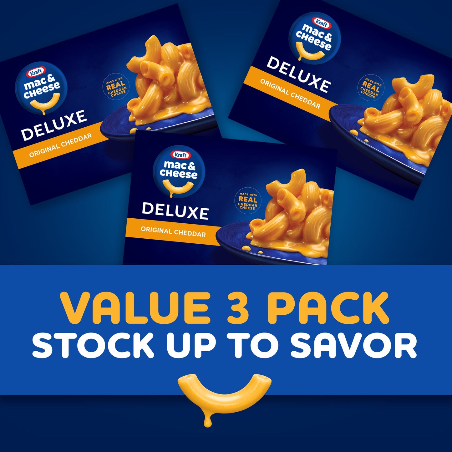 Kraft Deluxe Original Cheddar Mac N Cheese Macaroni and Cheese Dinner, 3 ct Pack, 14 oz Boxes