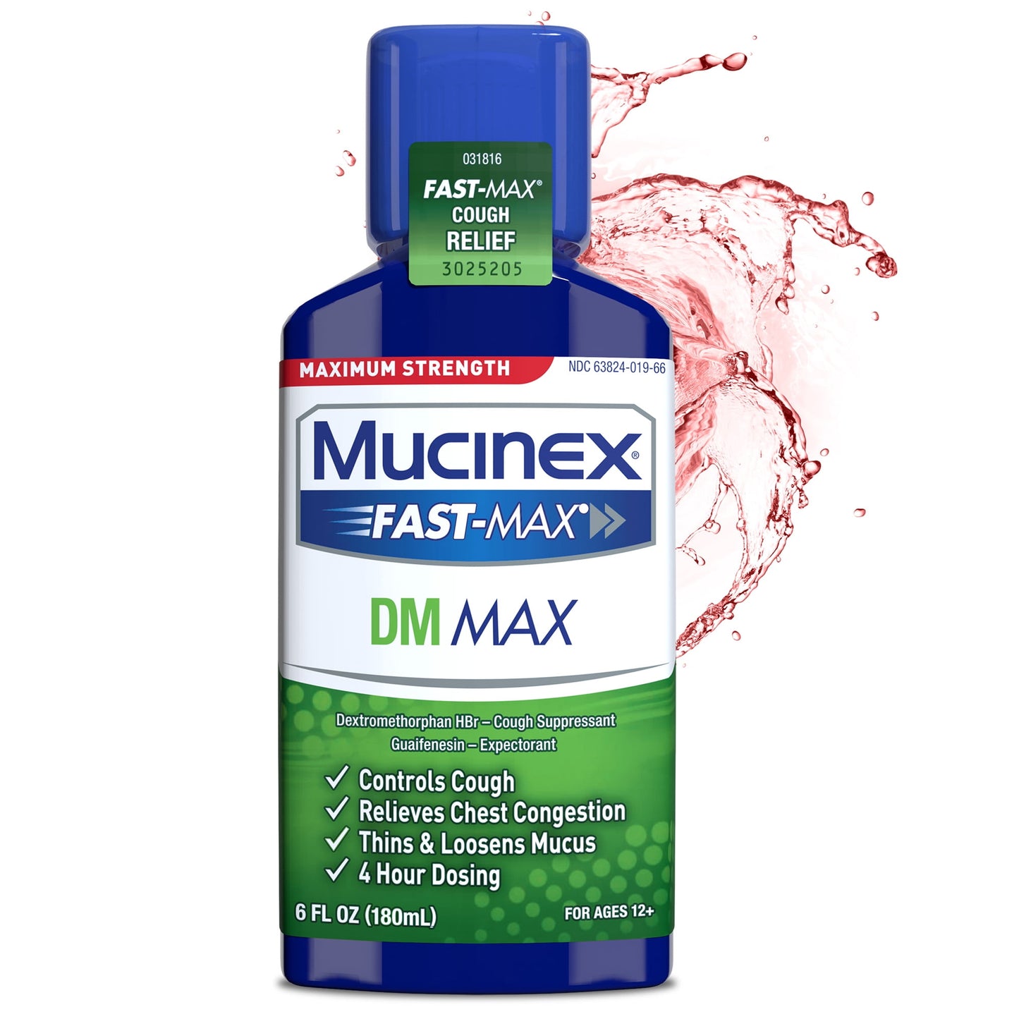 Mucinex Fast Max DM Max, Chest Congestion and Cough Liquid Medicine, 6 fl oz