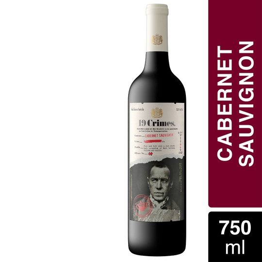 19 Crimes Cabernet Sauvignon Red Wine, Australia, 750ml Glass Bottle, 14% ABV, 5-150ml Servings