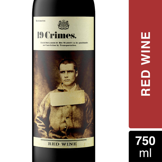 19 Crimes Red Wine, Australia, 14% ABV, 750ml Glass Bottle, 5-150ml Servings