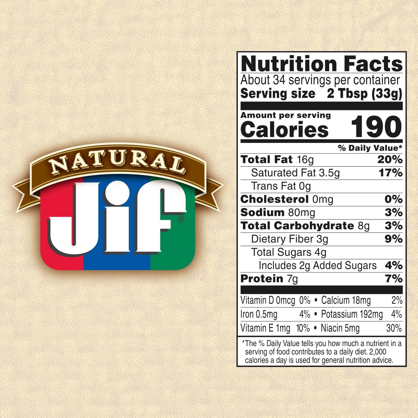 Jif Natural Creamy Peanut Butter Spread  Contains 90% Peanuts, 40 Ounces