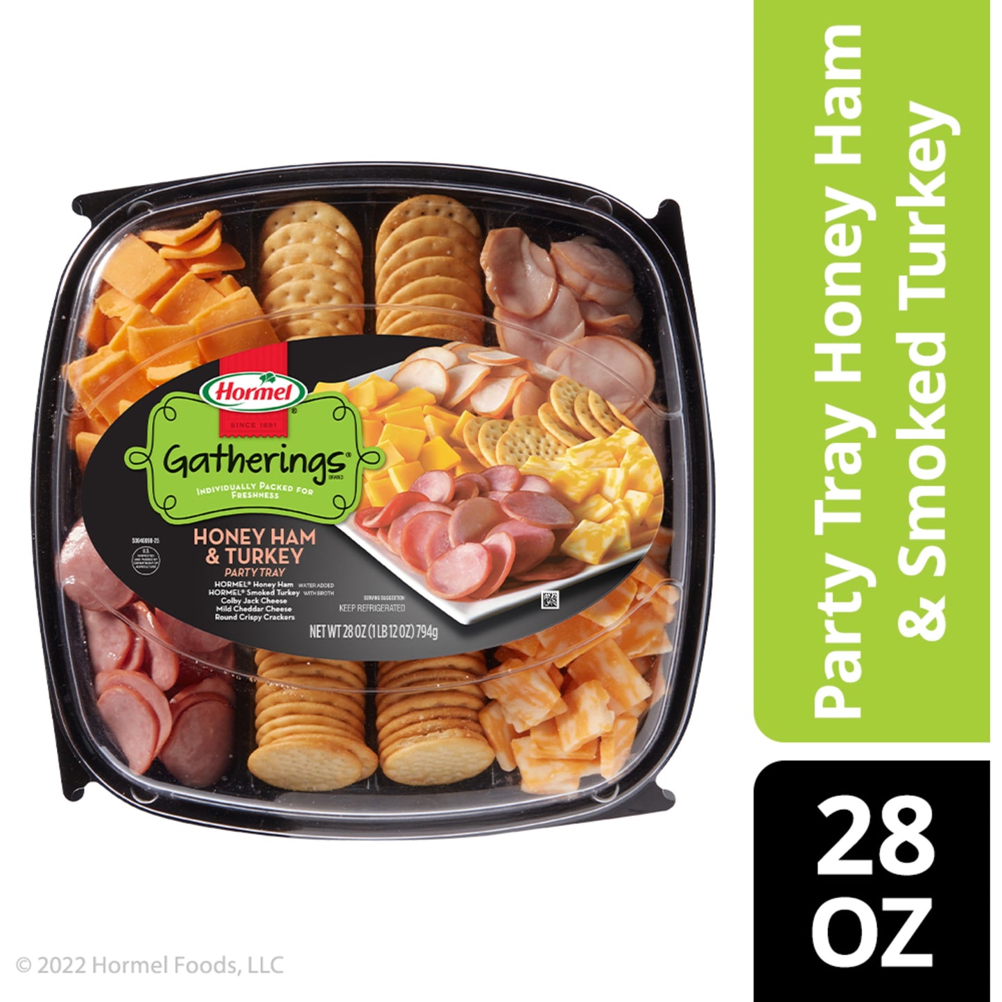 HORMEL GATHERINGS, Honey Ham and Turkey with Cheese and Crackers, Deli Party, 28 oz Plastic Tray