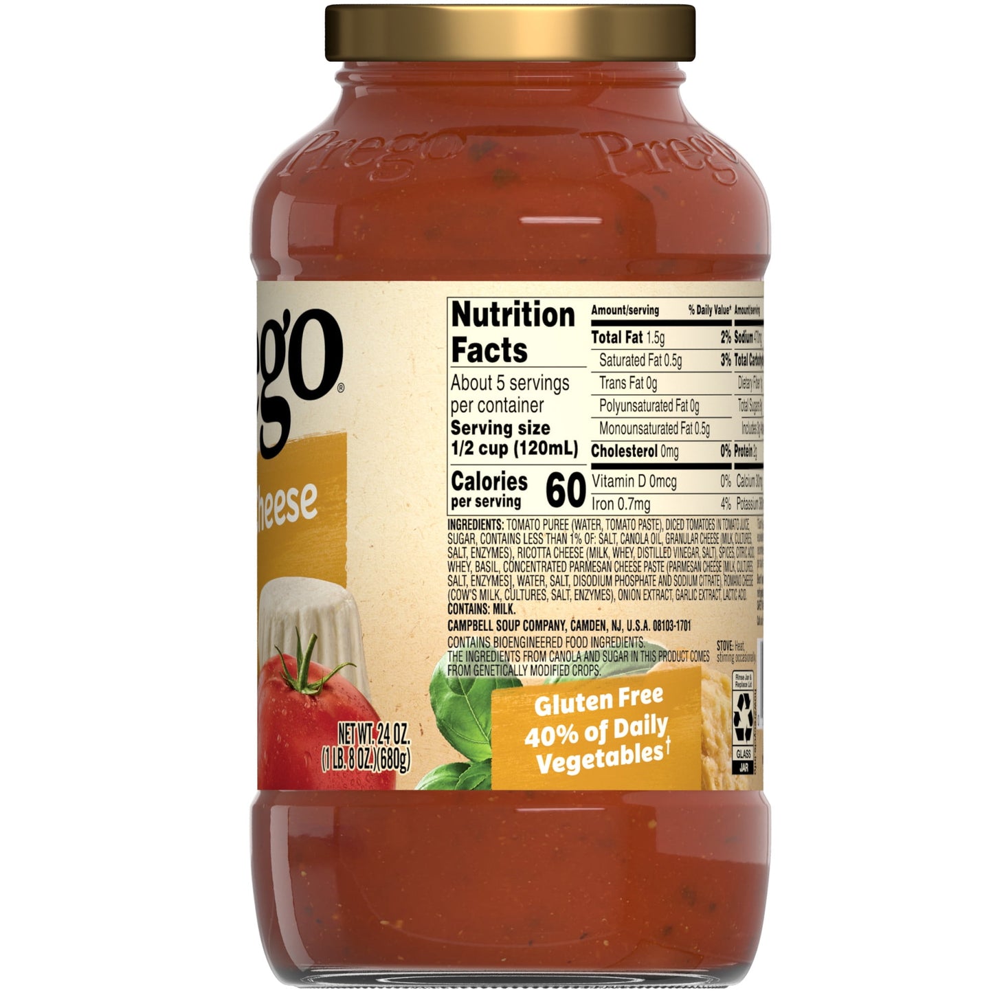 Prego Three Cheese Spaghetti Sauce, 24 oz Jar