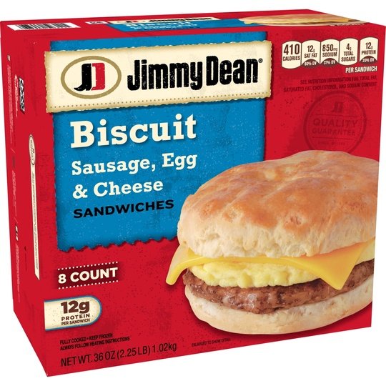 Jimmy Dean Sausage Egg & Cheese Biscuit Sandwich, 36 oz, 8 Count (Frozen)