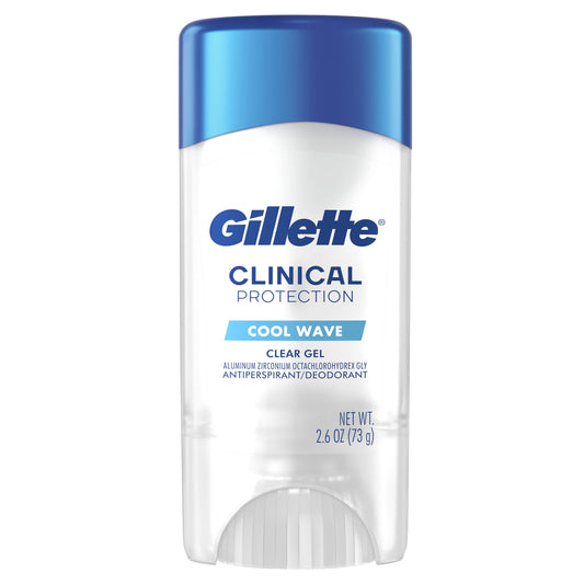 Gillette Antiperspirant Deodorant for Men, Clinical Clear Gel, Cool Wave, 72 Hr. Sweat Protection, 2.6 oz