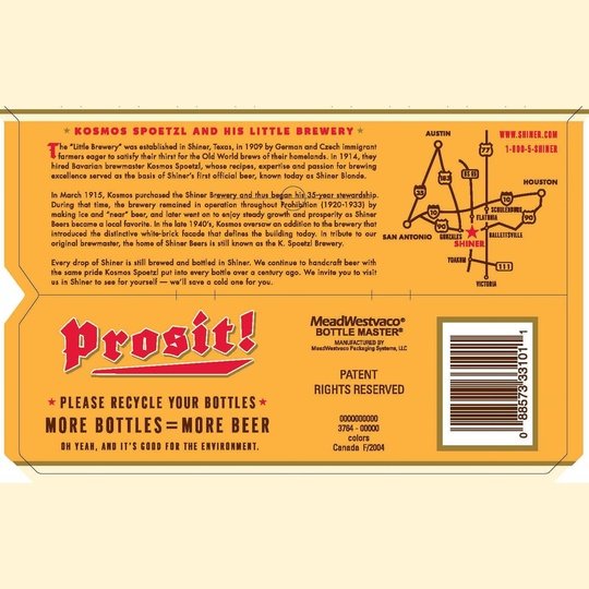 Shiner Bock Beer, Shiner Craft Beer, 6 Pack, 12 fl oz Bottles, 4.4% ABV, 141 Calories, 12.4g Carbs