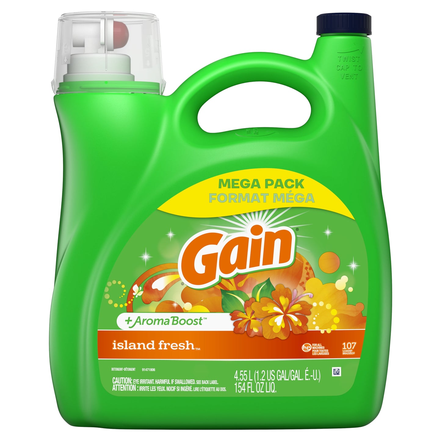 Gain + Aroma Boost Liquid Laundry Detergent, Island Fresh Scent, 107 Loads, 154 fl oz