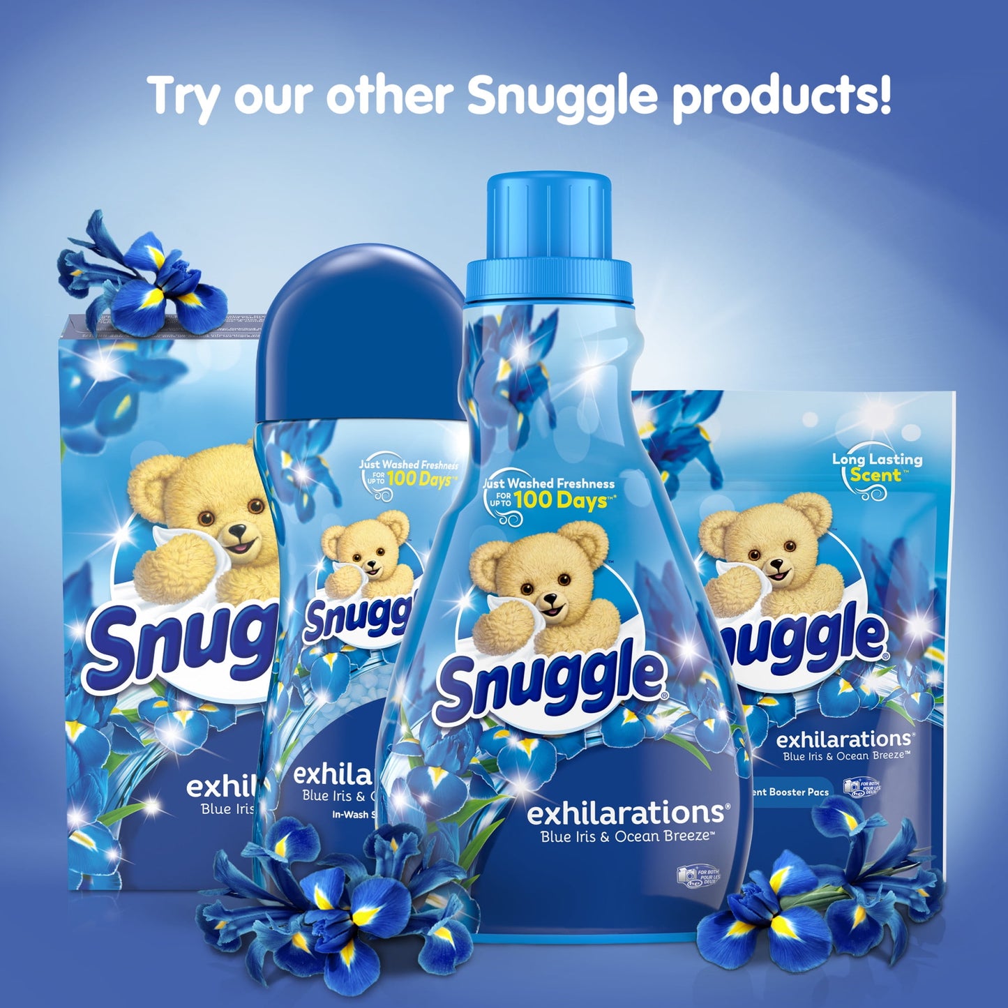 Snuggle Exhilarations In Wash Laundry Scent Booster Pacs, Blue Iris & Ocean Breeze, 56 Count