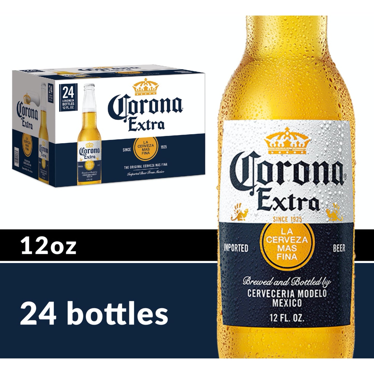 Corona Extra Mexican Lager Import Beer, 24 Pack Beer, 12 fl oz Bottles, 4.6% ABV