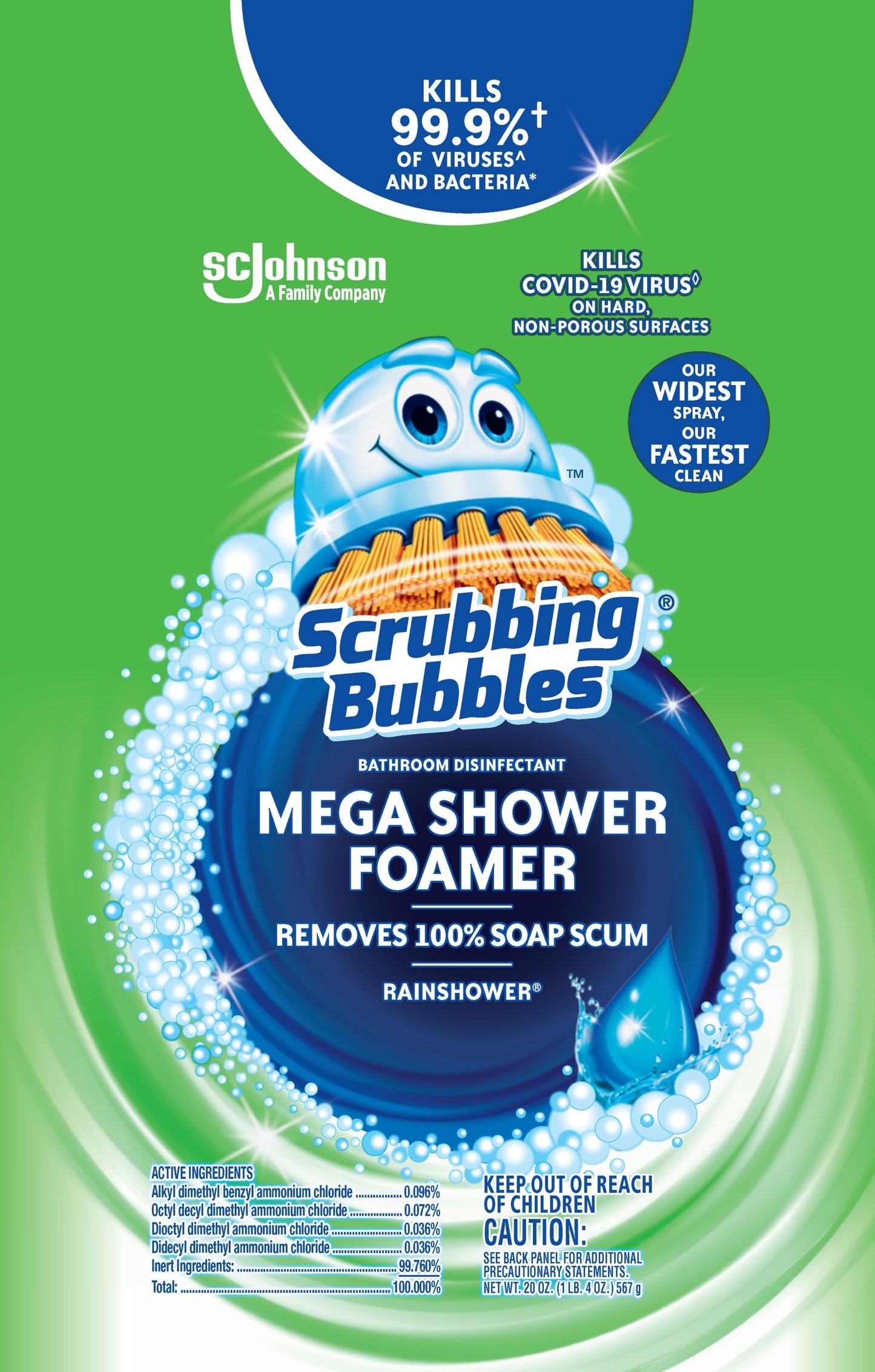 Scrubbing Bubbles Mega Shower Foamer Aerosol, Tough Foaming Bathroom, Tile, Bathtub and Disinfectant Shower Cleaner (1 Aerosol Spray), Rainshower Scent, 20 Oz