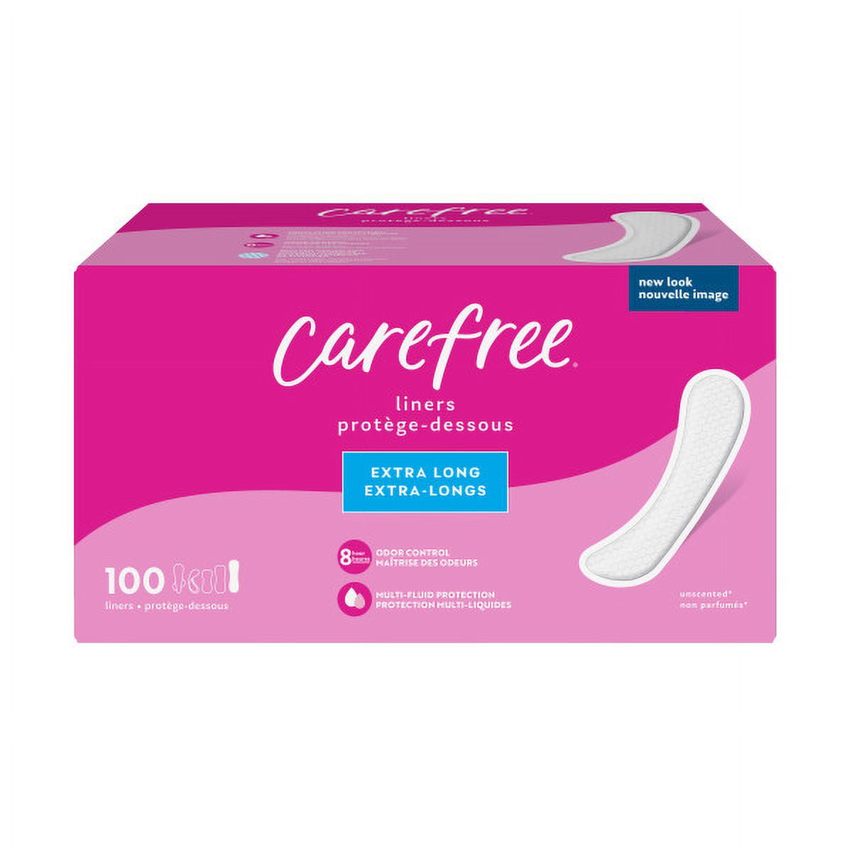CAREFREE® Panty Liners, Extra Long, Flat, Unscented, 8 Hour Odor Control, 100ct