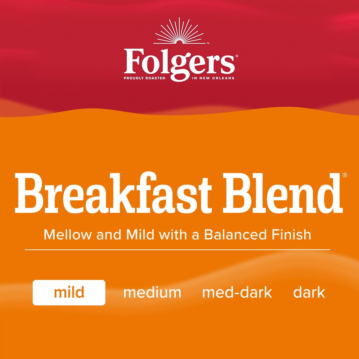 Folgers Breakfast Blend, Mild Roast Coffee, Keurig K-Cup Pods, 48 Count Box