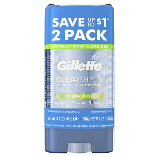 Gillette Antiperspirant Deodorant for Men, Clear Gel, Powder Rush, Twin Pack, 3.8oz