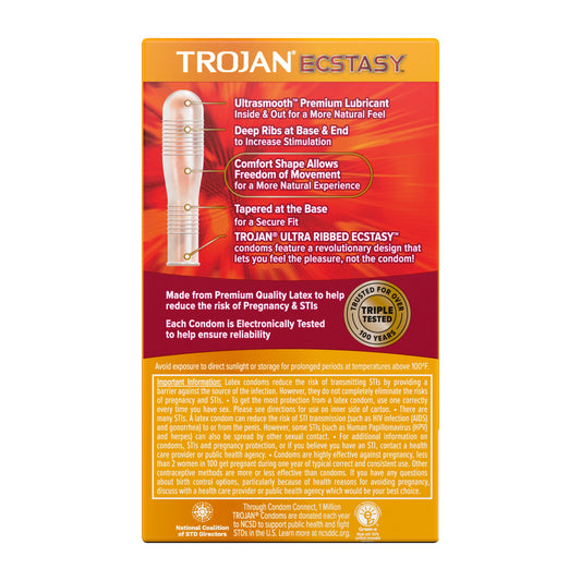 Trojan Ultra Ribbed Ecstasy Lubricated Condoms - 10 Count