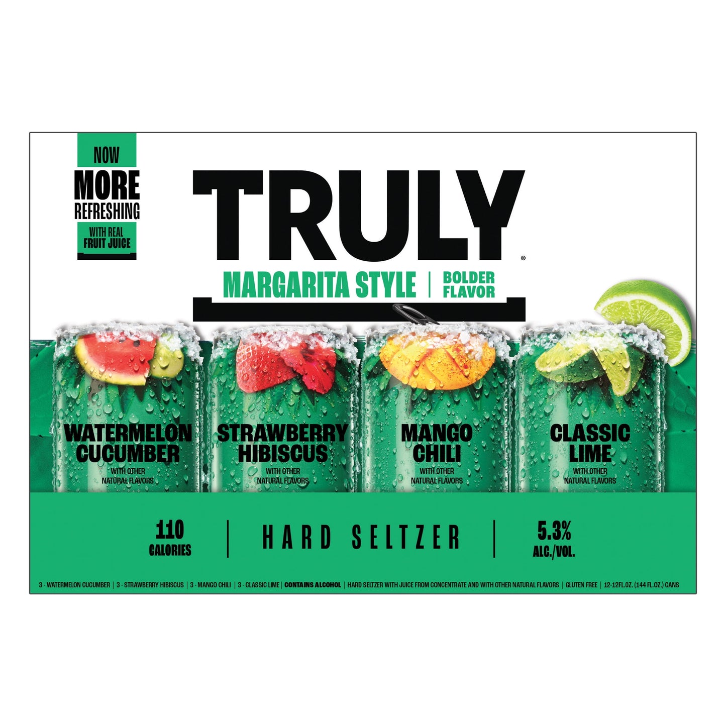 Truly Hard Seltzer Margarita Style Variety Pack, 12 Pack, 12 fl. oz. Cans, 5.3% ABV