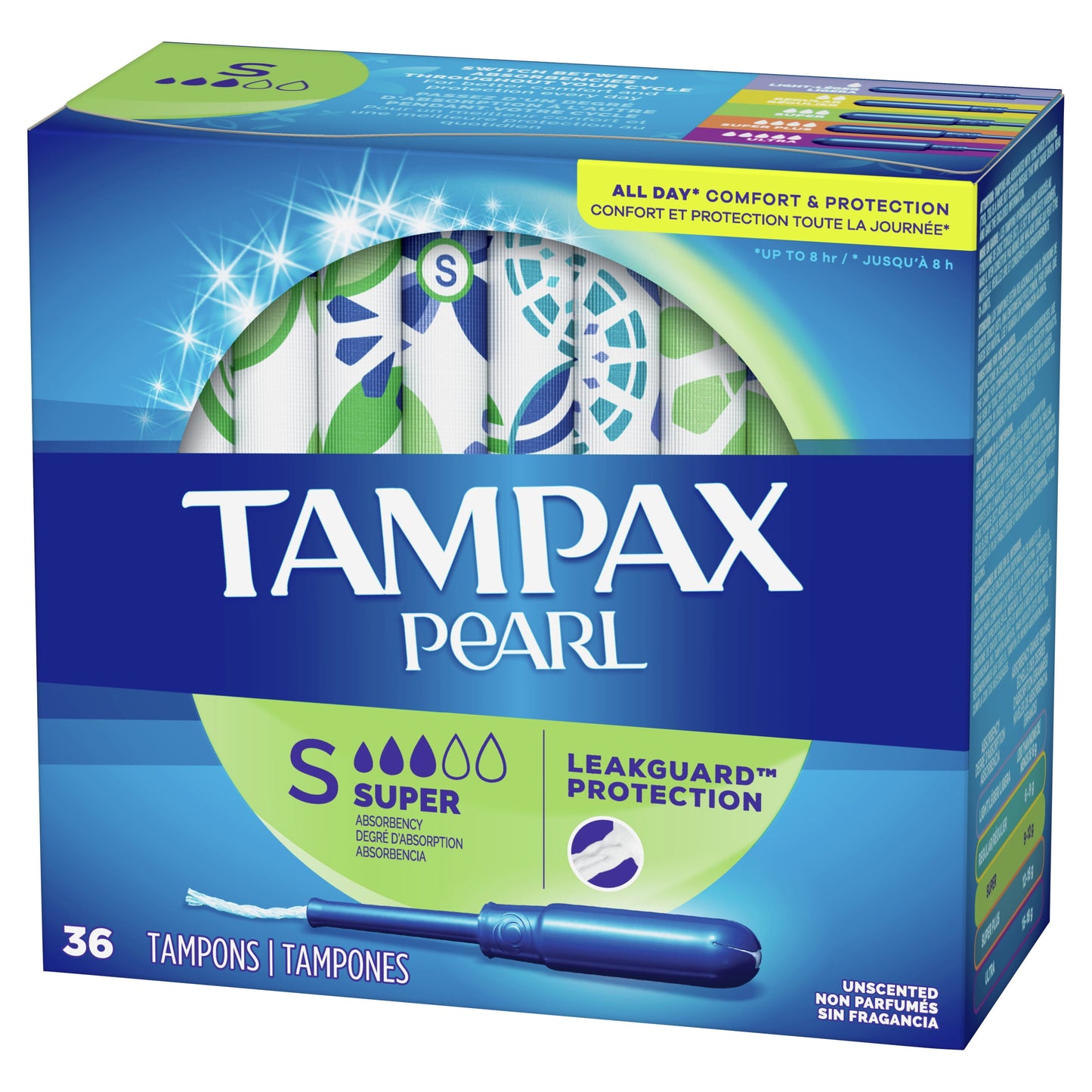 Tampax Pearl Tampons with LeakGuard Braid, Super Absorbency, 36 Ct