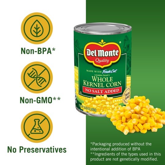 Del Monte Whole Kernel Corn, No Salt Added, 15.25 oz Can