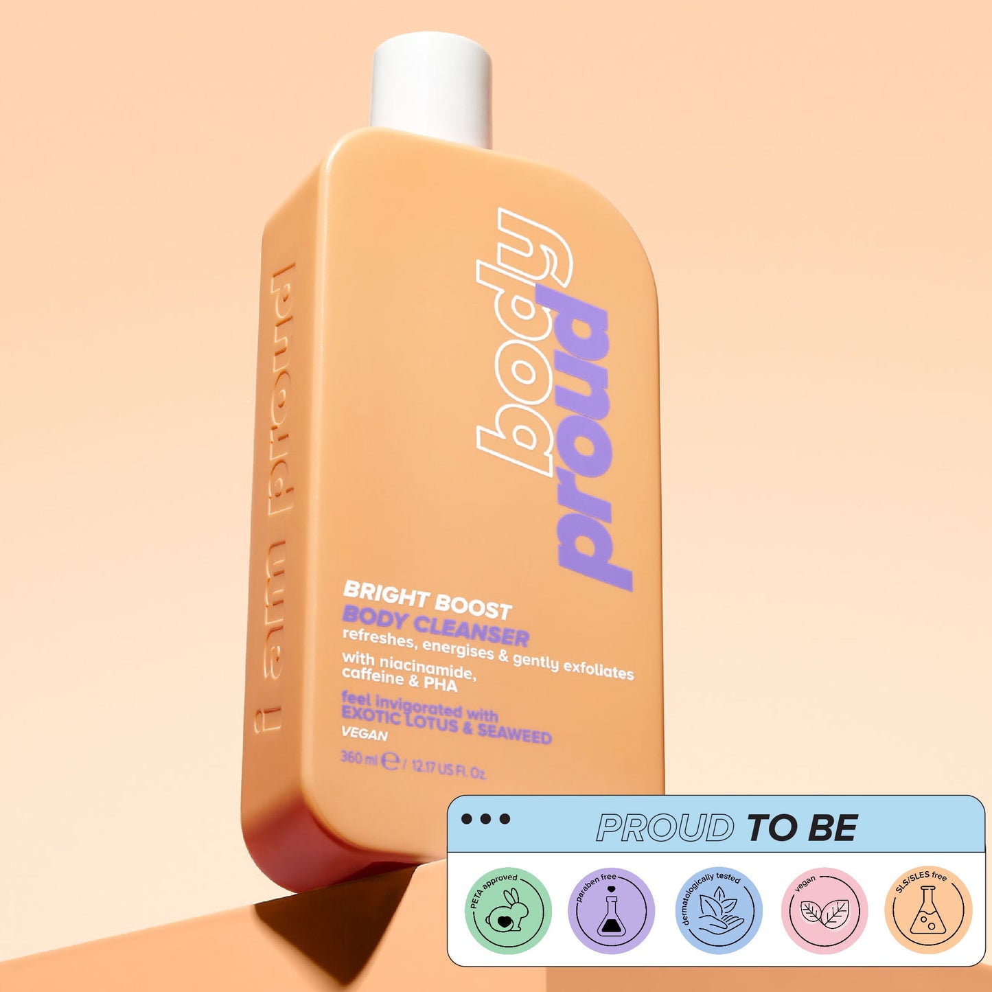 Body Proud, Bright Boost Body Wash Cleanser gel with Niacinamide, 12.17 fl oz