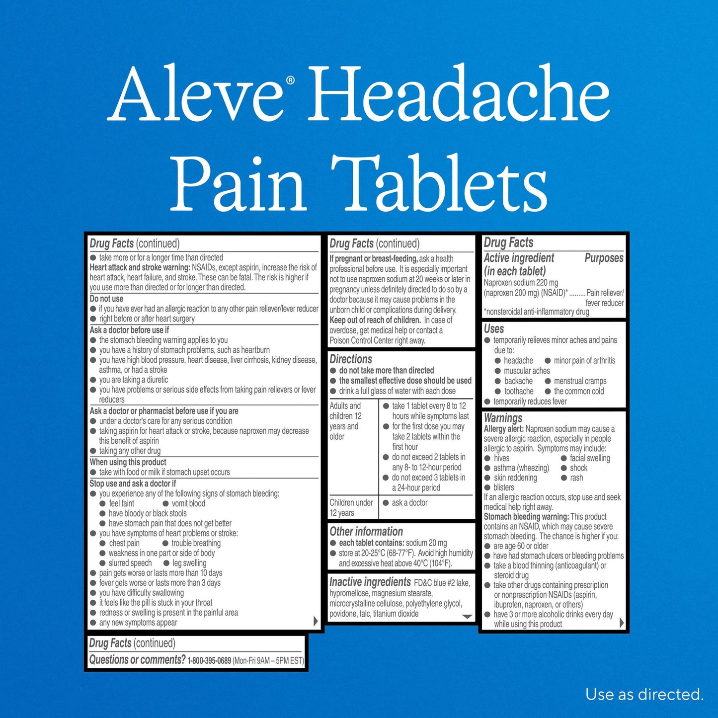 Aleve Headache Pain Reliever Naproxen Sodium Tablets, 50 Count