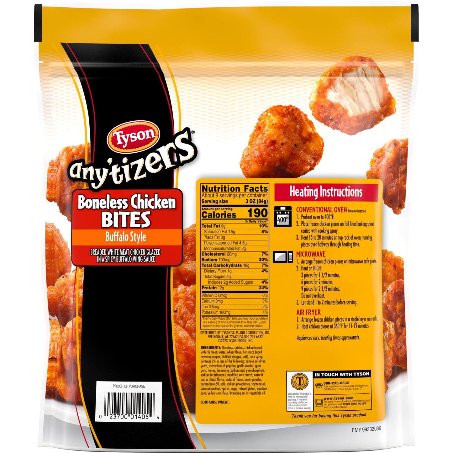 Tyson Any'tizers Buffalo Style Boneless Chicken Bites, 1.5 lb Bag (Frozen)