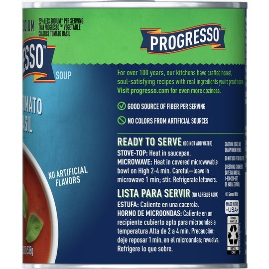 Progresso Creamy Tomato With Basil Soup, Reduced Sodium Canned Soup, Gluten Free, 19 oz