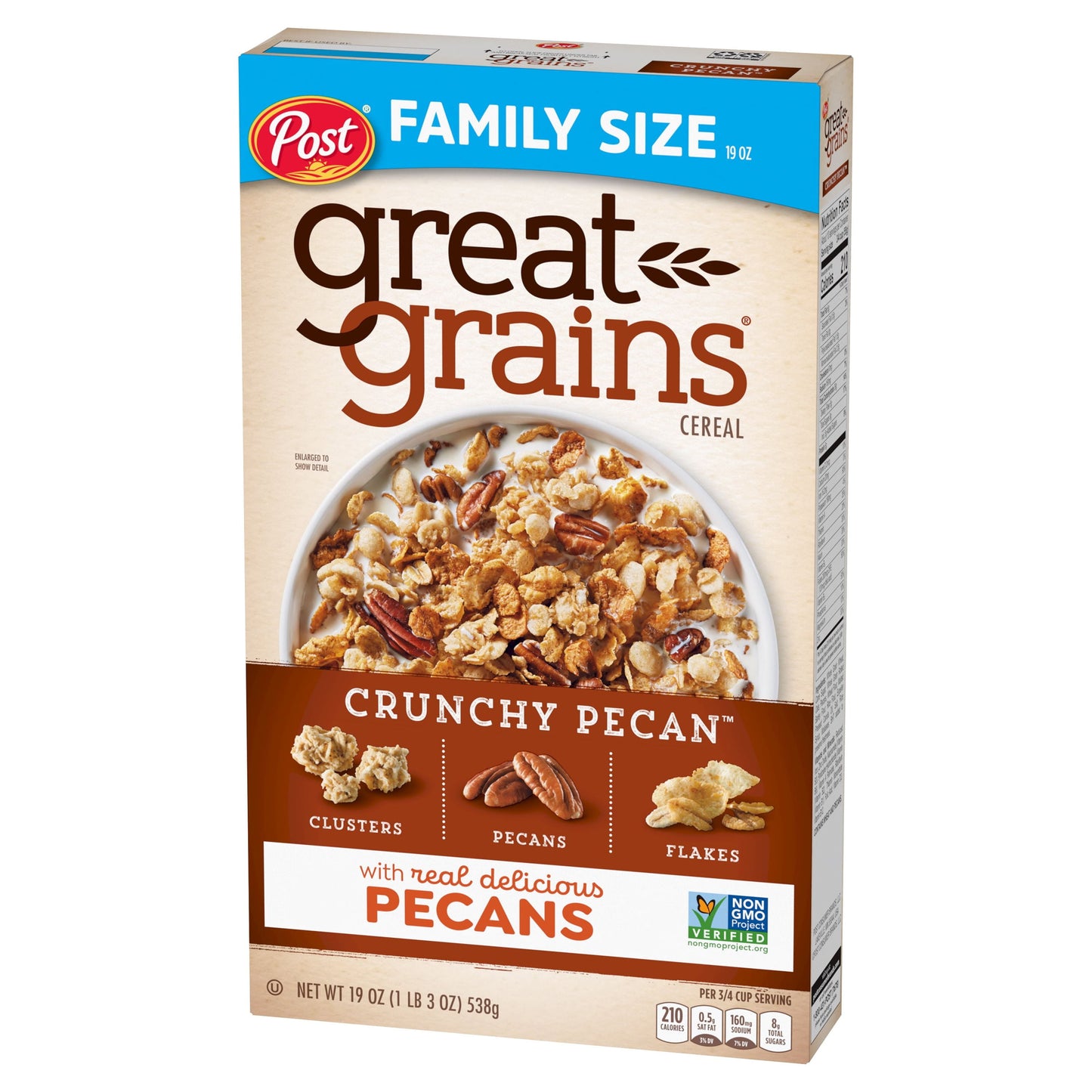 Post Great Grains Crunchy Pecan Breakfast Cereal, Non GMO Project Verified, Heart Healthy, Low Saturated Fat,  Whole Grain Cereal, 19 Ounce