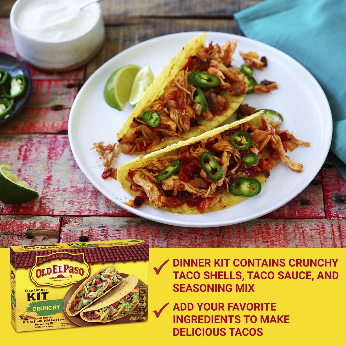 Old El Paso Taco Dinner Kit, Crunchy, Easy Meal Prep, 8.8 oz.