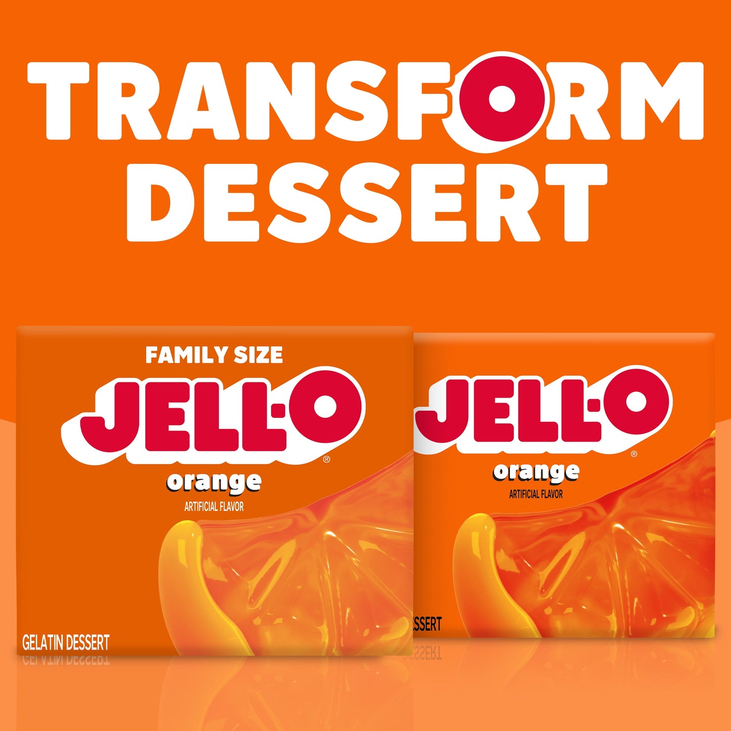 Jell-O Orange Artificially Flavored Gelatin Dessert Mix, Family Size, 6 oz Box