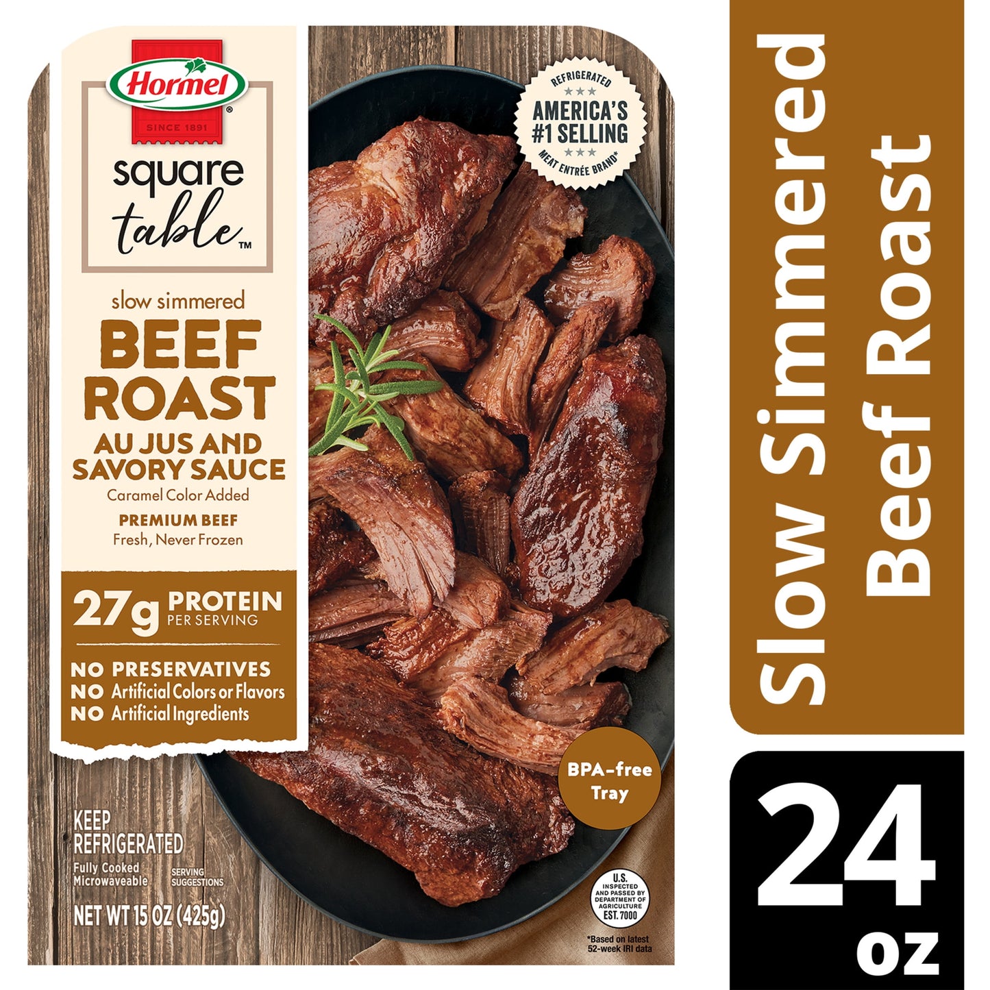 HORMEL SQUARE TABLE Slow Simmered Beef Roast Au Jus & Savory Sauce Family Size Refrigerated Entrée, 24 oz Plastic Tray