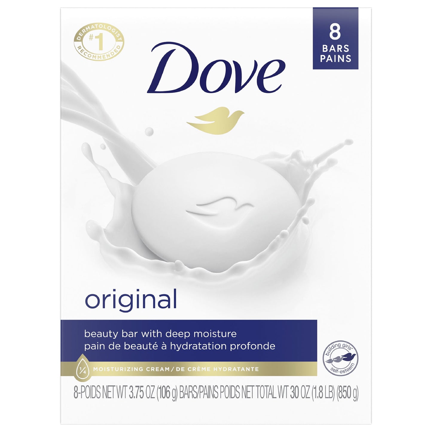 Dove Original Deep Moisturizing Beauty Bar Soap, Unscented, 3.75 oz (8 Bars)