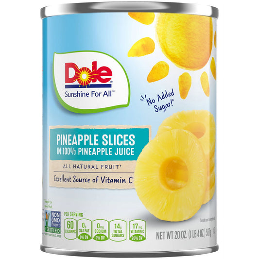 Dole Canned Pineapple Fruit Slices In 100% Pineapple Juice, 20 oz