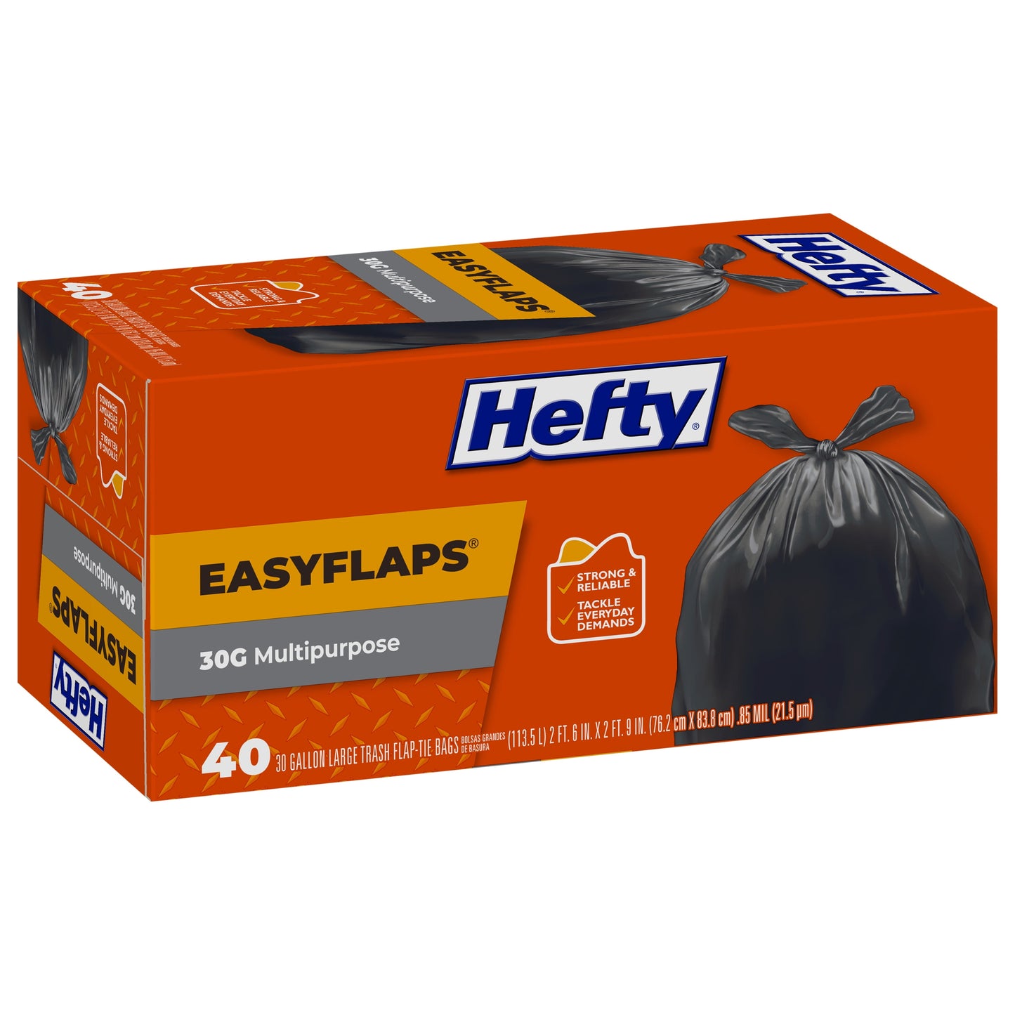 Hefty Easy Flaps Multipurpose Large Trash Bags, 30 Gallon, 40 Count