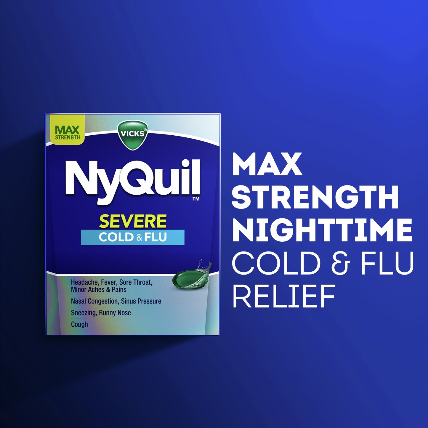 Vicks NyQuil Severe Liquicaps, Nighttime Cold, Cough & Flu Relief, Over-the-Counter Medicine, 24 Ct