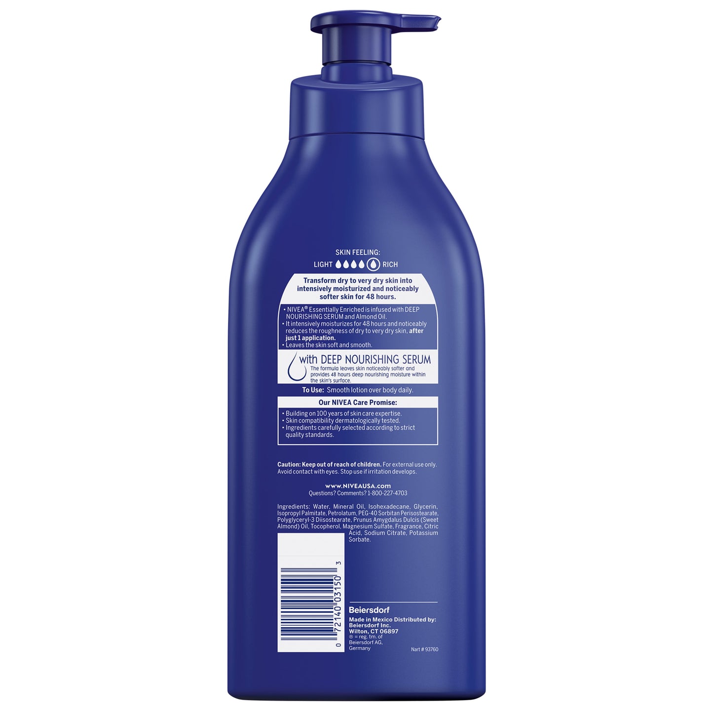 NIVEA Essentially Enriched Body Lotion for Dry Skin, 20 Fl Oz Pump Bottle