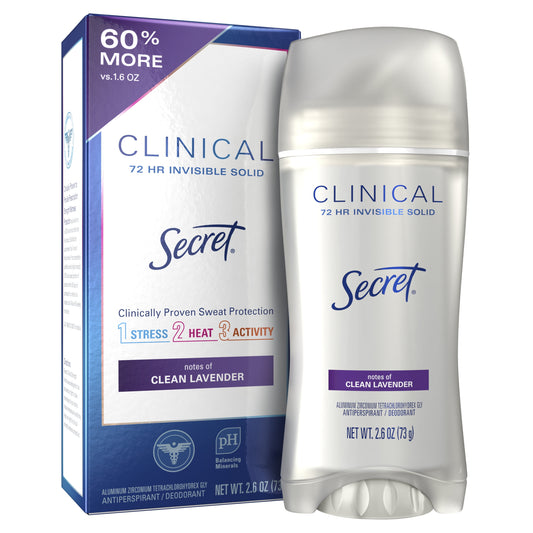 Secret Clinical Strength Invisible Solid Antiperspirant and Deodorant for Women, Clean Lavender, 2.6 oz