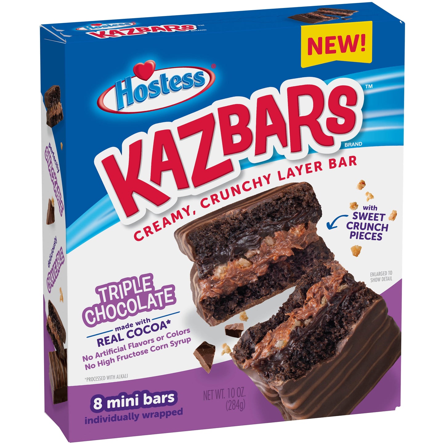 HOSTESS Triple Chocolate KAZBARS Creamy and Crunchy Layer Bar, Individually Wrapped - 10 oz, 8 Count