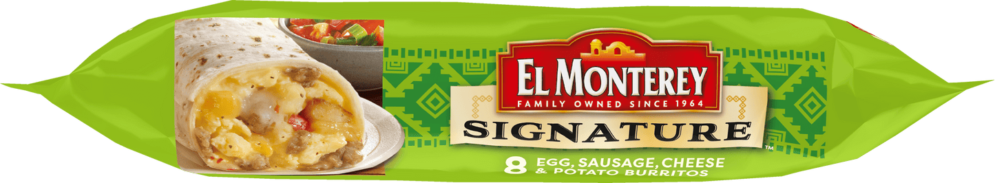 El Monterey Signature Egg, Sausage, Cheese & Potato Burritos, 8 Count, 36 oz (Frozen)