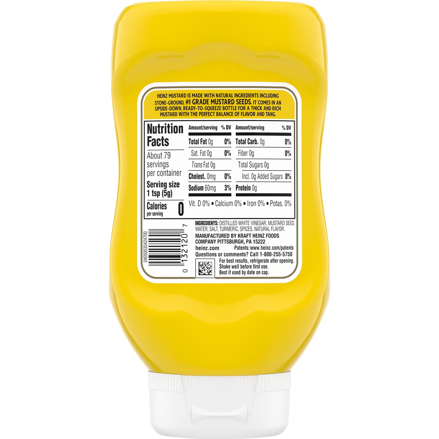 Heinz 100% Natural Yellow Mustard, 14 oz Bottle