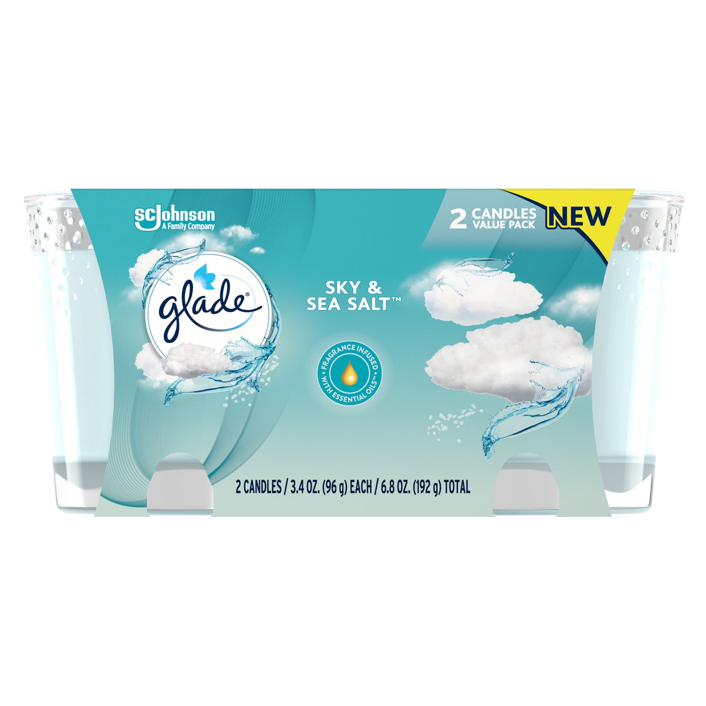 Glade Small Twin Candle, Scented Candles, Sky & Sea Salt, 3.4 oz, Pack of 2