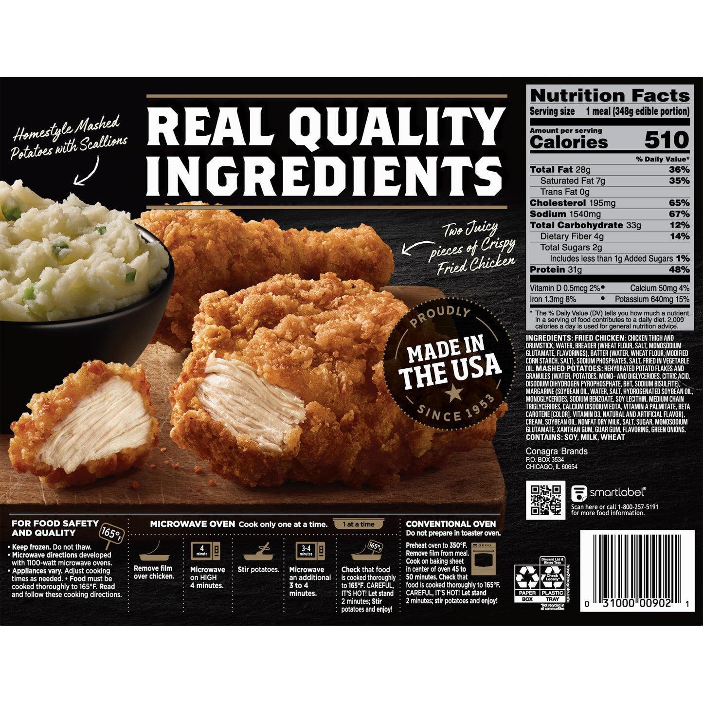 Banquet Mega Meats Original Crispy Chicken with Homestyle Mashed Potatoes Meal, 14.25 oz (Frozen)