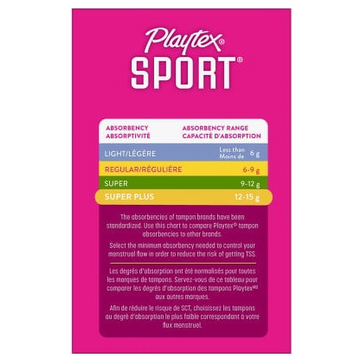 Playtex Sport Super Plus Plastic Applicator Unscented Tampons, 36 Ct, 360 Degree Sport Level Period Protection, Traps Leaks, No-Slip Grip Applicator, Moves With You