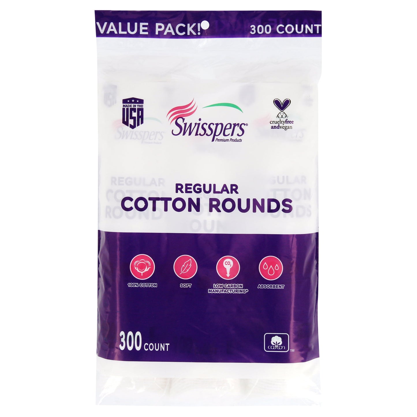 Swisspers 100% Cotton Rounds Value Pack, 300 Count